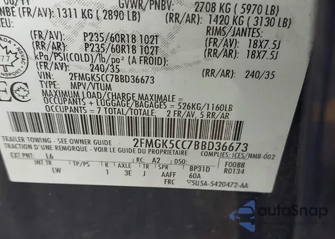 2011 Ford Flex Sel from USA, damaged, VIN 2FMGK5CC7BBD36673